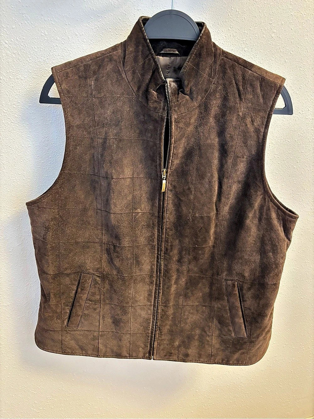 Orvis Leather Suede Quilted Full-Zip Vest Brown Large